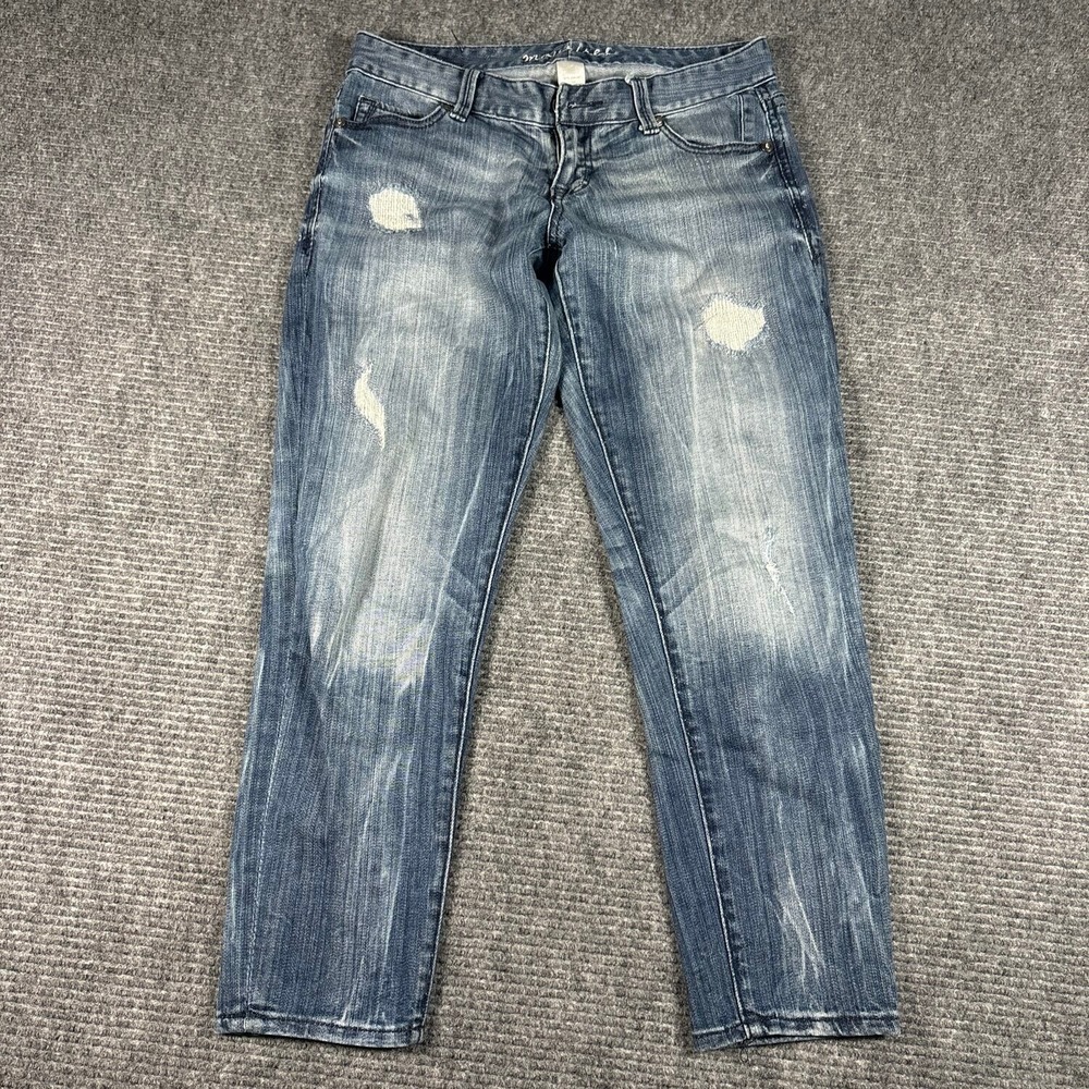 Maurices Capri Jeans Womens 3/4 Blue Excellent Distressed Embellished Low Rise